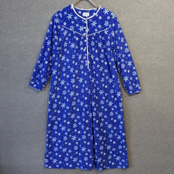 Lanz Of Salzburg Fleece Nightgown Womens Medium Snowflake Winter Soft Cozy - Picture 1 of 15